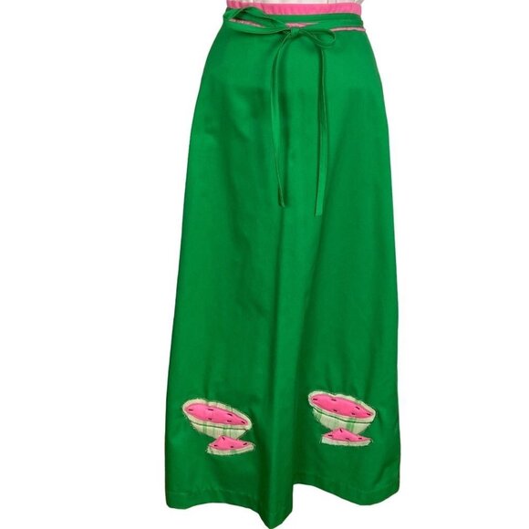 Vintage Maxi Wrap Skirt Watermelon Applique Kelly Green...